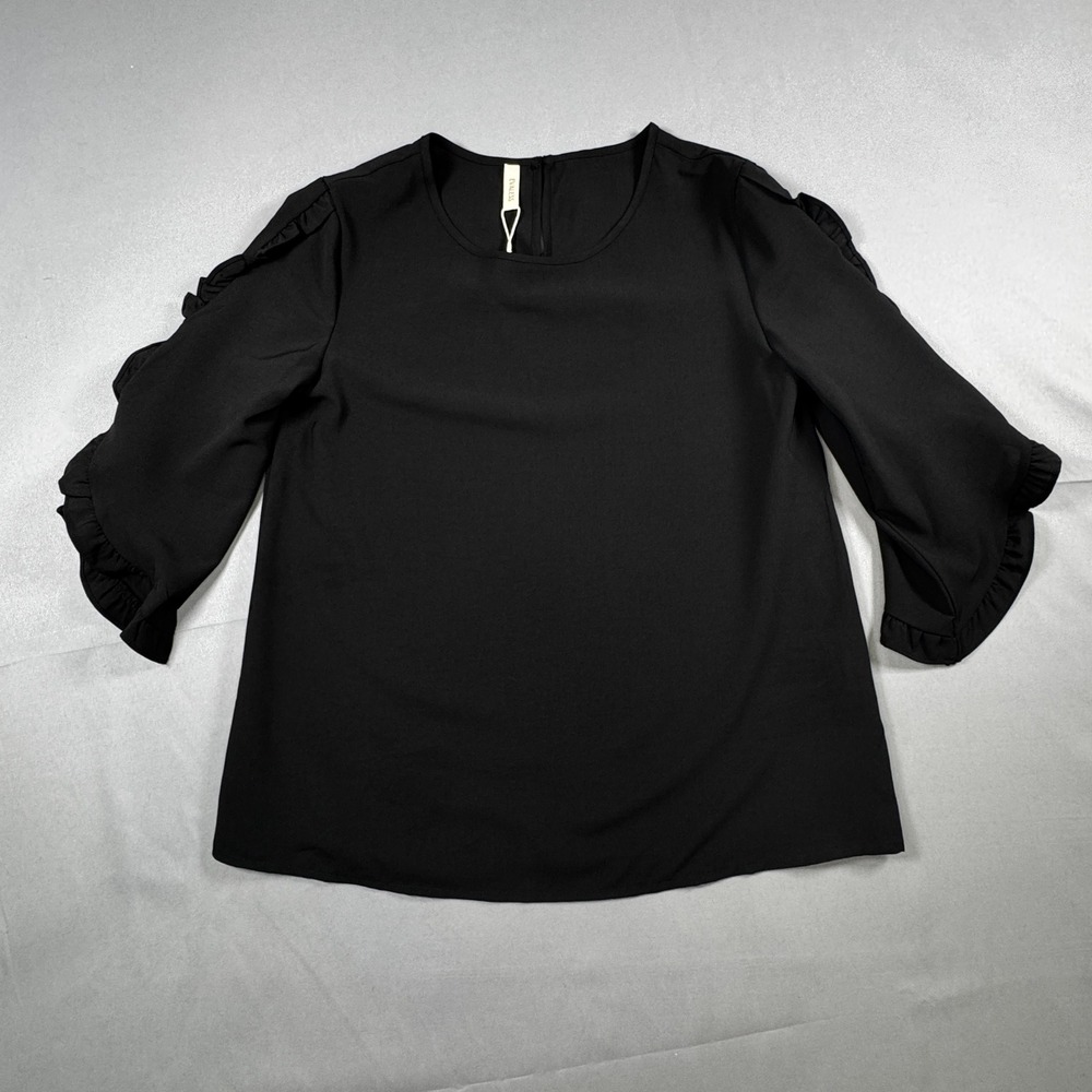 Evaless Black Flowy Blouse S Dressy Casual Ruffle 3/4 Sleeve Officecore Coquette